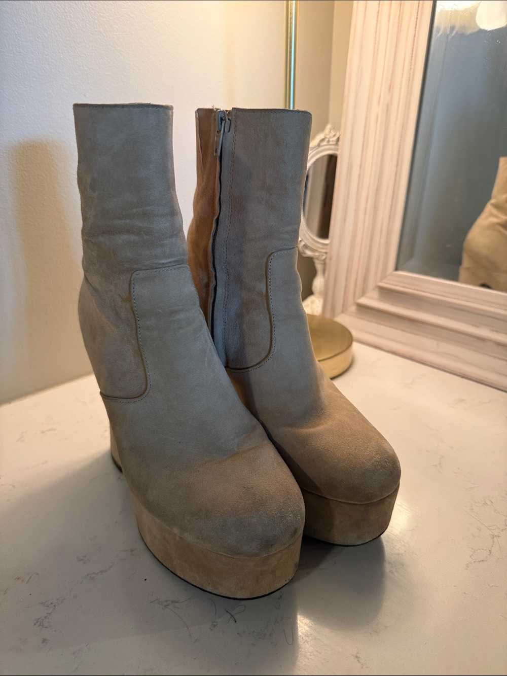 Jeffrey Campbell Beige Suede Platform Ankle Boots